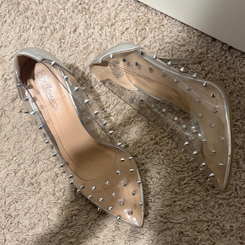 Hot Tomato Transparent Silver Studded Heels